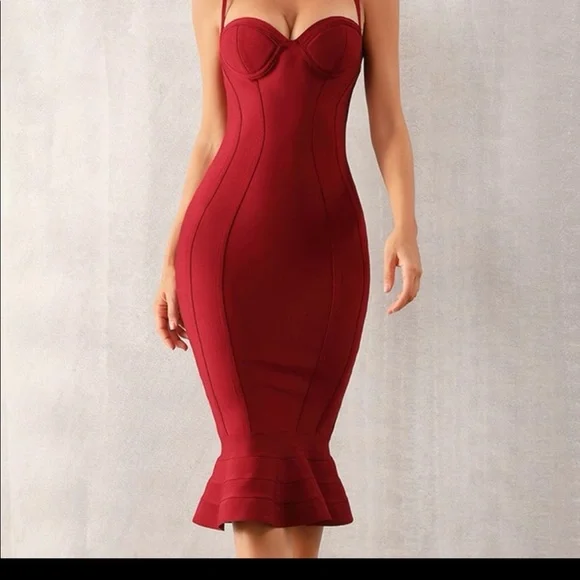 chinese dress ladies Red Satin Mermaid Prom Dresses Ruffled Evening Dress 24039 Red / 16W main image 0
